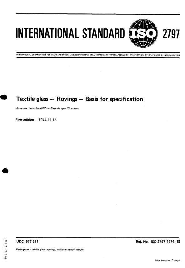 ISO 2797:1974 - Textile glass -- Rovings -- Basis for specification