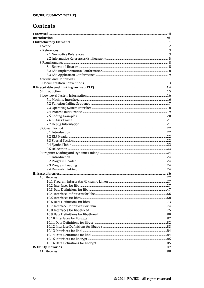 ISO/IEC 23360-2-2:2021 ISO/IEC 23360-2-2:2021 - Linux Standard Base (LSB) — Part 2-2: Core specification for X86-32 architecture
Released:10/8/2021 - Page 4 preview