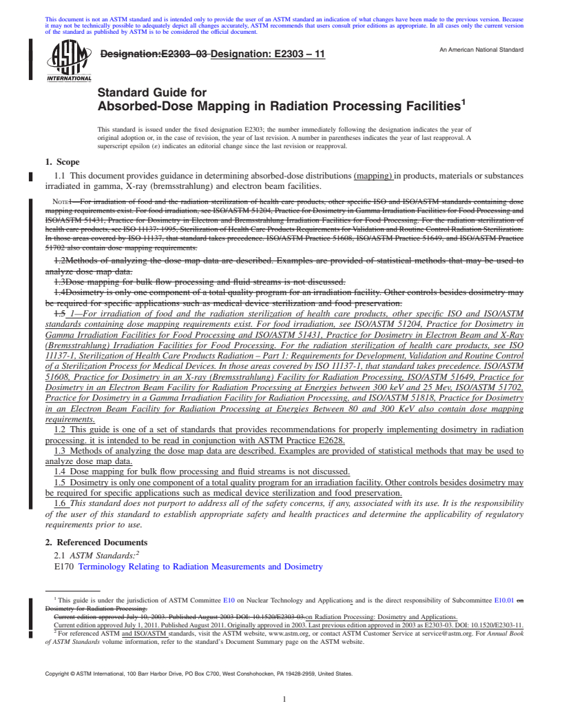 REDLINE ASTM E2303-11 - Standard Guide for Absorbed-Dose Mapping in Radiation Processing Facilities
