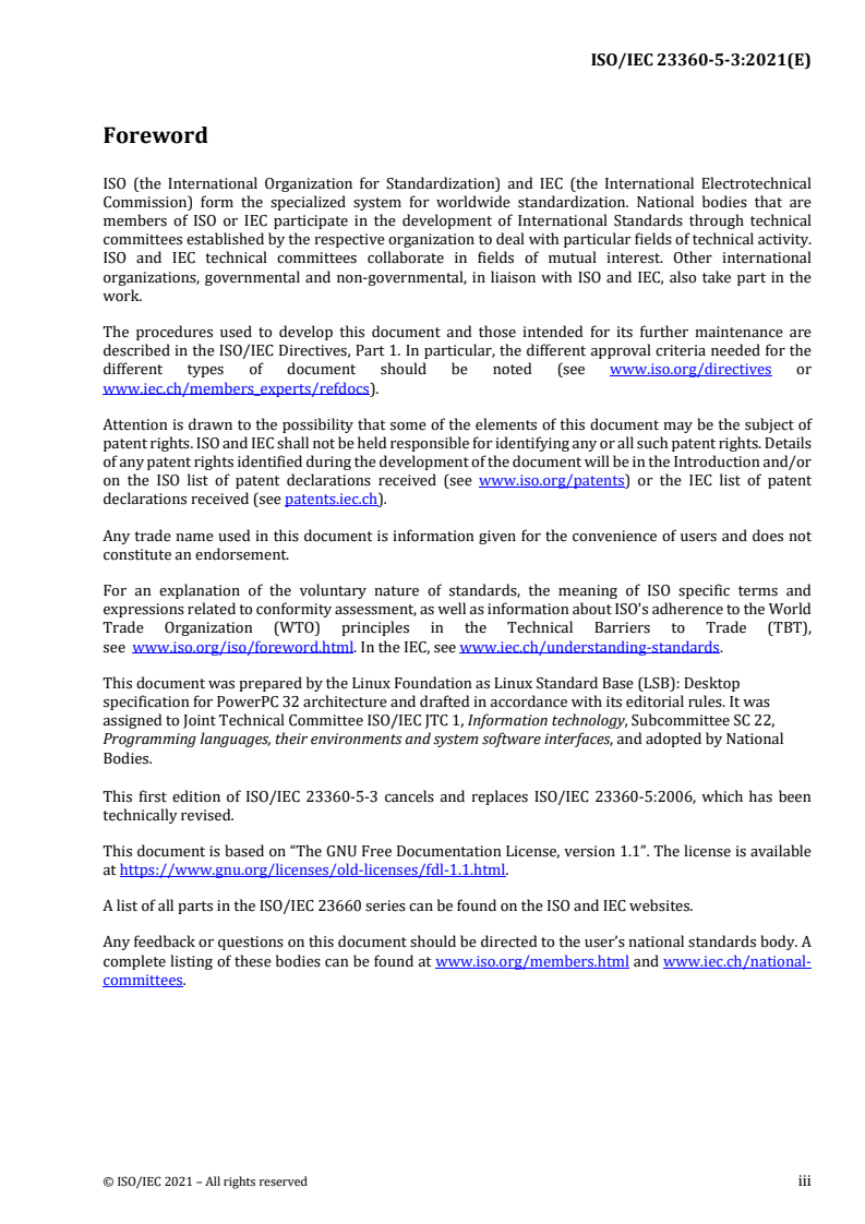 ISO/IEC 23360-5-3:2021 ISO/IEC 23360-5-3:2021 - Linux Standard Base (LSB) — Part 5-3: Desktop specification for PowerPC 32 architecture
Released:10/8/2021