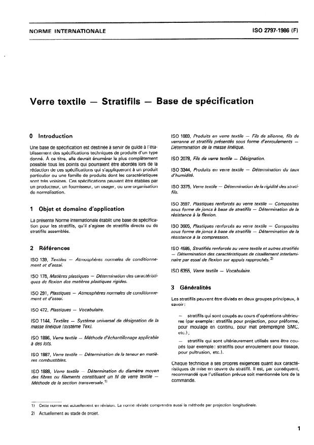 ISO 2797:1986 - Verre textile -- Stratifils -- Base de spécification