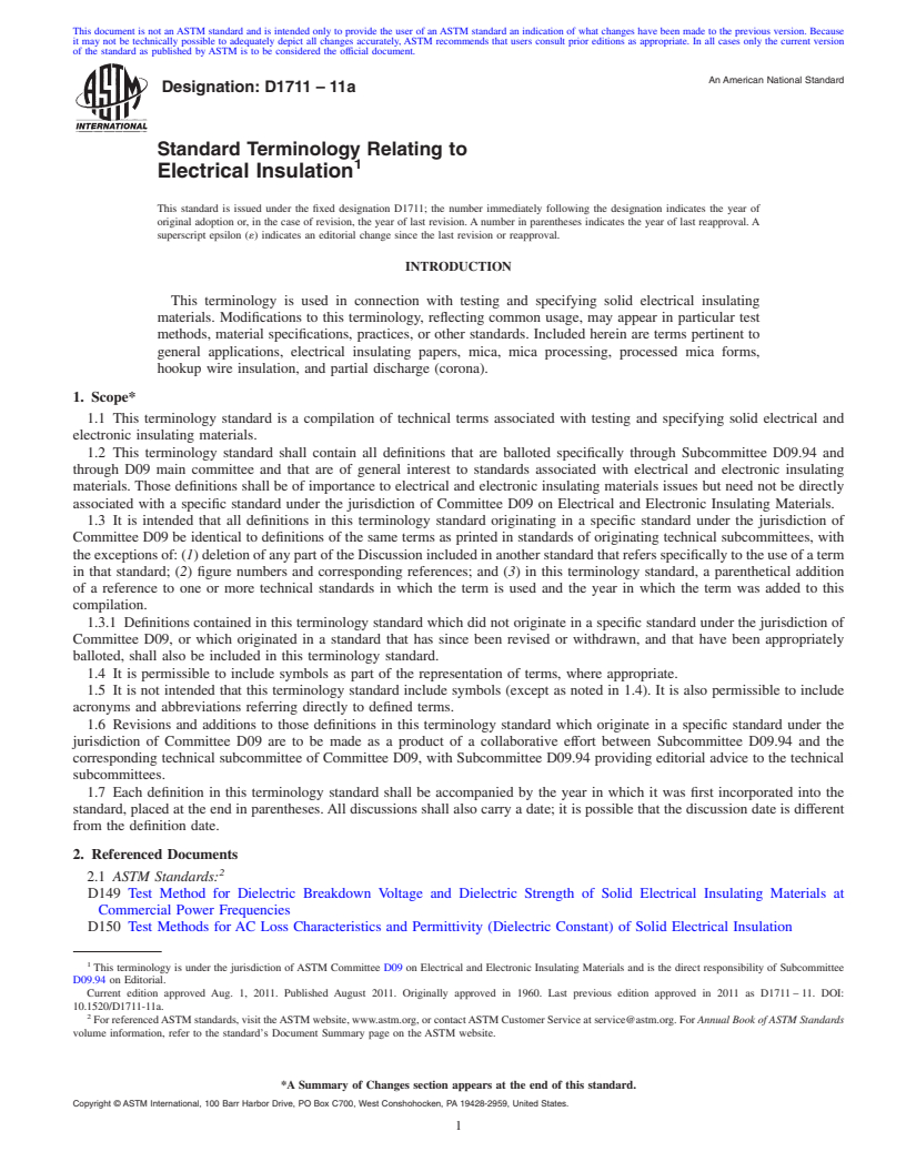 REDLINE ASTM D1711-11a - Standard Terminology Relating to  Electrical Insulation