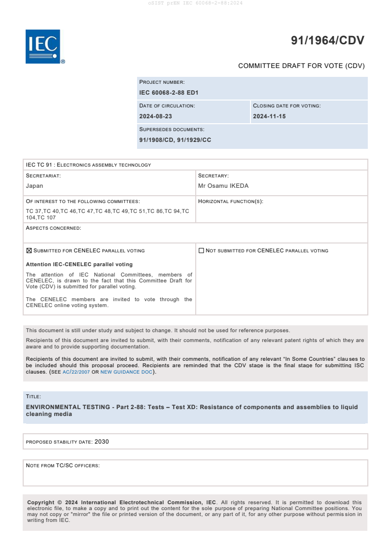 prEN IEC 60068-2-88:2024 - BARVE