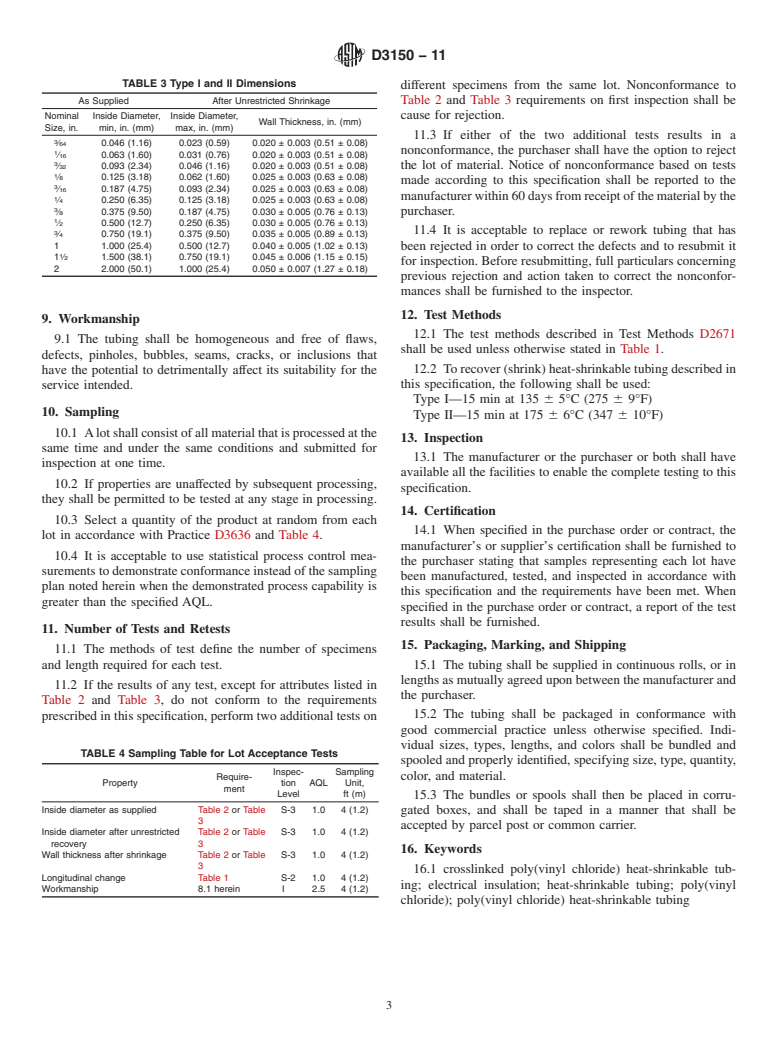 ASTM D3150-11 - Standard Specification for  Crosslinked and Noncrosslinked Poly(Vinyl Chloride) Heat-Shrinkable Tubing for Electrical Insulation