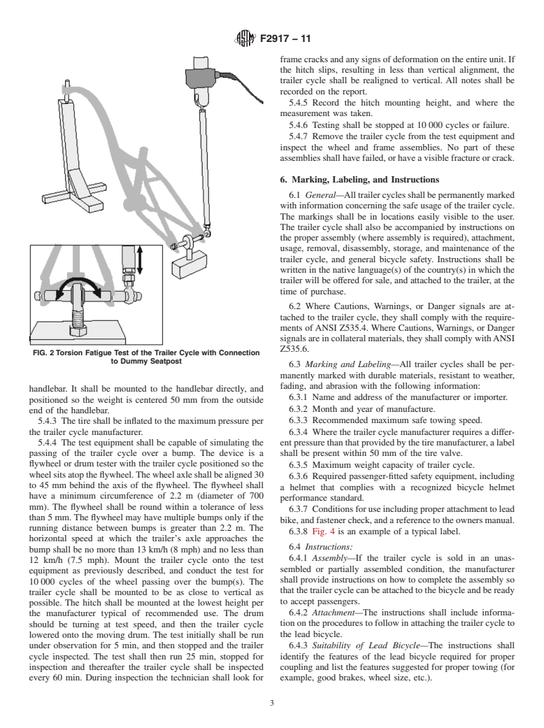 ASTM F2917-11 - Standard Specification for Bicycle Trailer Cycles Designed for Human Passengers