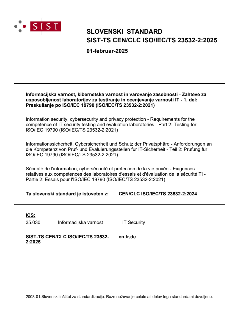 TS CEN/CLC ISO/IEC/TS 23532-2:2025 - BARVE