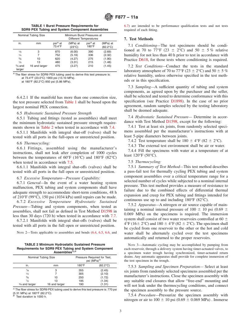 ASTM F877-11a - Standard Specification for  Crosslinked Polyethylene (PEX) Hot- and Cold-Water Distribution Systems