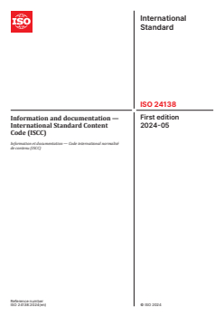 SIST ISO 24138:2024 ISO 24138:2024 - Information and documentation — International Standard Content Code (ISCC)
Released:15. 05. 2024 - Page 1 preview