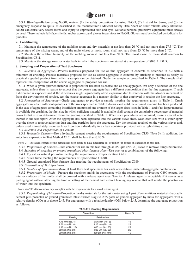 REDLINE ASTM C1567-11 - Standard Test Method for Determining the Potential Alkali-Silica Reactivity of Combinations  of Cementitious Materials and Aggregate (Accelerated Mortar-Bar Method)