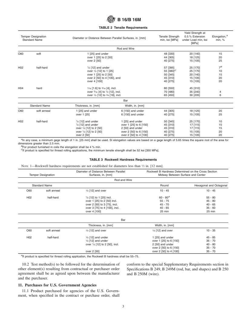 ASTM B16/B16M-00 - Standard Specification for Free-Cutting Brass Rod, Bar and Shapes for Use in Screw Machines