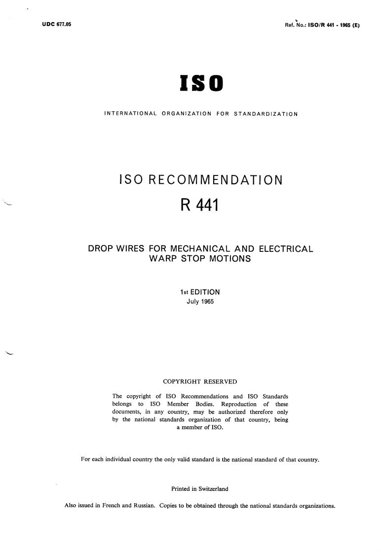 Iso 4441 ISO/R 441:1965 - Title missing - Legacy paper document