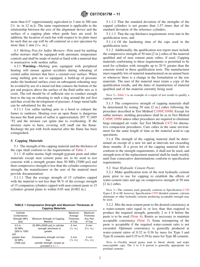 ASTM C617/C617M-11 - Standard Practice for<br>  Capping Cylindrical Concrete Specimens