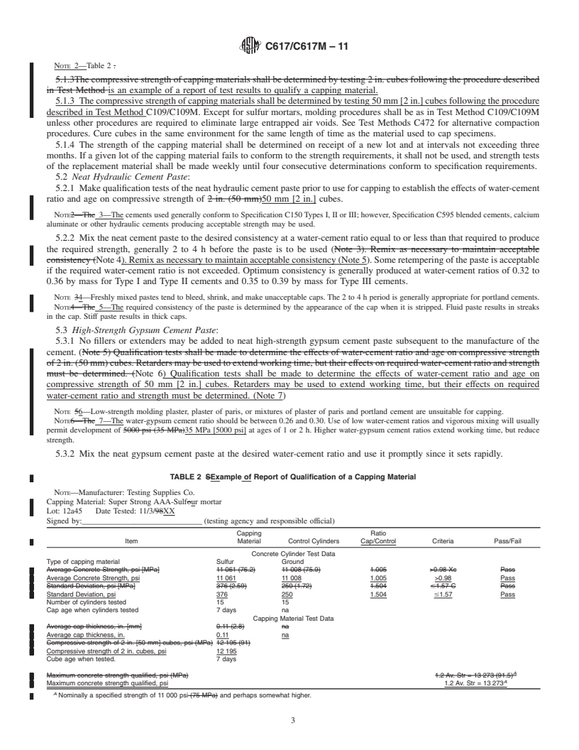 REDLINE ASTM C617/C617M-11 - Standard Practice for<br>  Capping Cylindrical Concrete Specimens