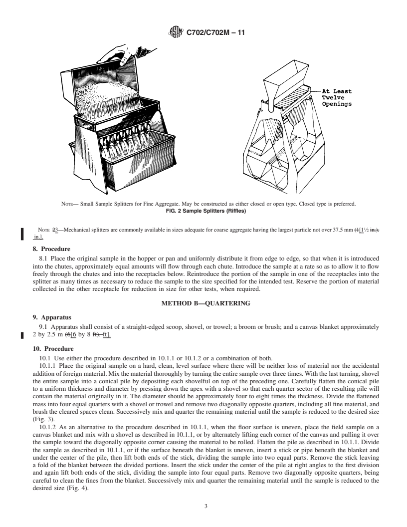 REDLINE ASTM C702/C702M-11 - Standard Practice for Reducing Samples of Aggregate to Testing Size