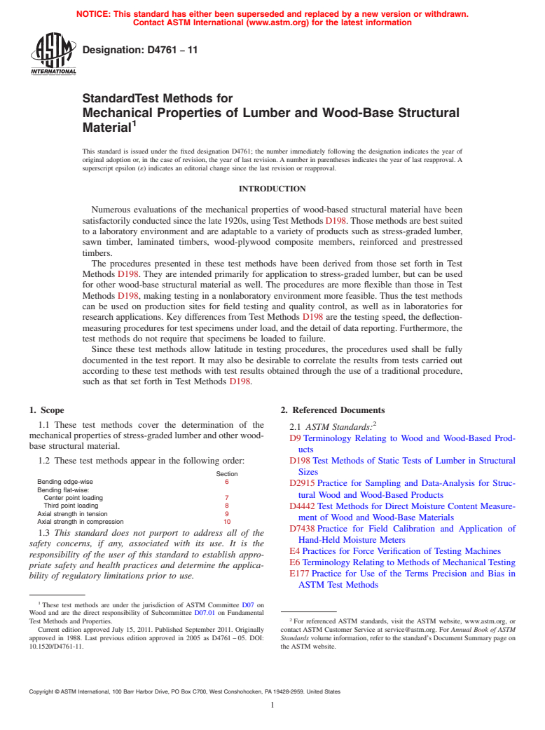 ASTM D4761-11 - Standard Test Methods for Mechanical Properties of Lumber and Wood-Base Structural Material