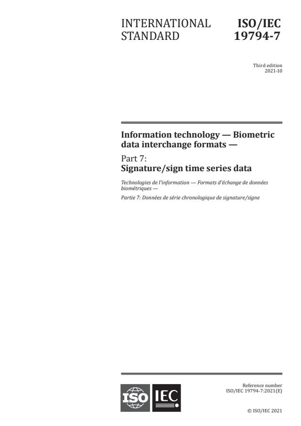 ISO/IEC 19794-7:2021 - Information technology -- Biometric data interchange formats