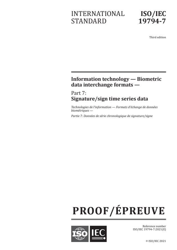 ISO/IEC PRF 19794-7:Version 04-sep-2021 - Information technology -- Biometric data interchange formats