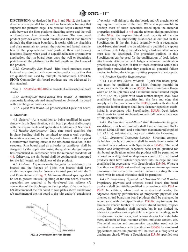 ASTM D7672-11e1 - Standard Specification for Evaluating Structural Capacities of Rim Board Products and Assemblies