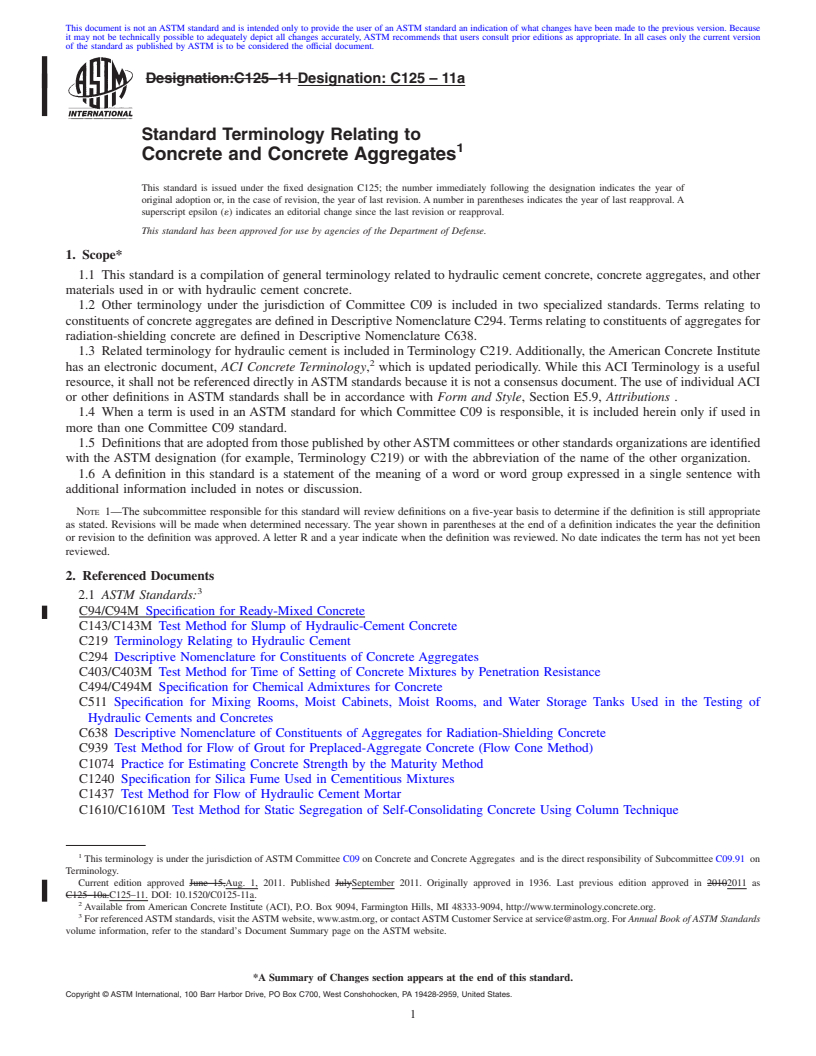 REDLINE ASTM C125-11a - Standard Terminology Relating to Concrete and Concrete Aggregates