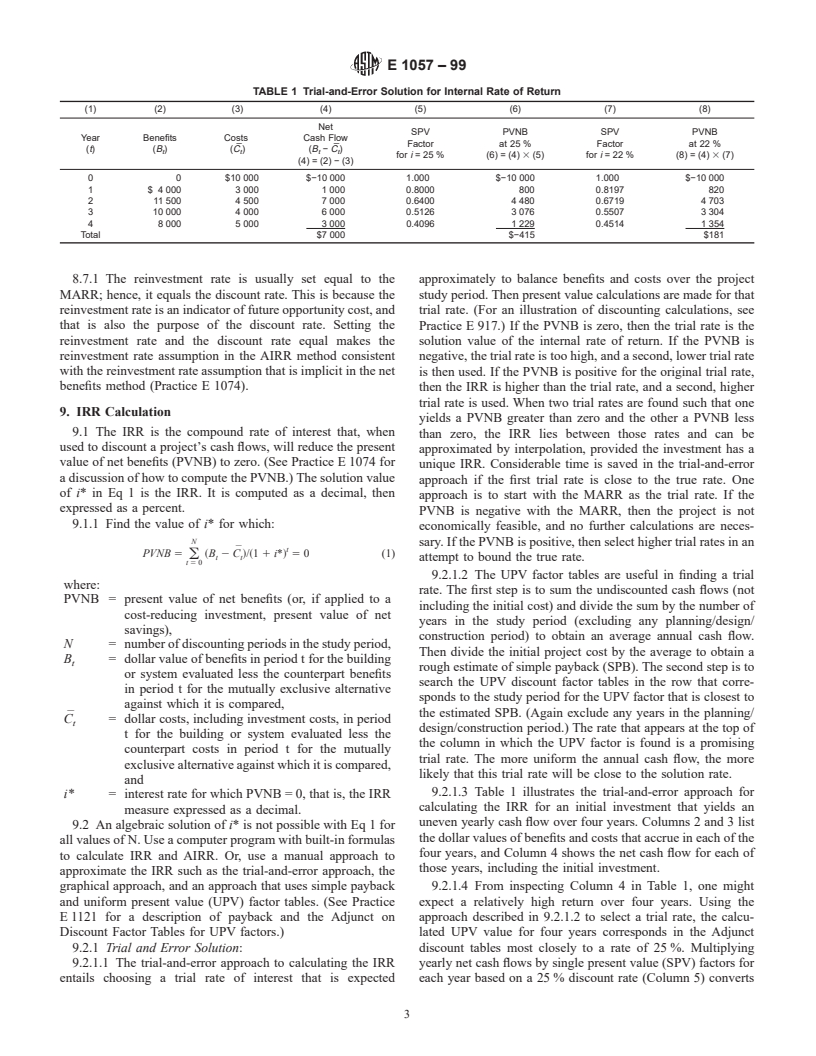 ASTM E1057-99 - Standard Practice for Measuring Internal Rate of Return and Adjusted Internal Rate of Return for Investments in Buildings and Building Systems