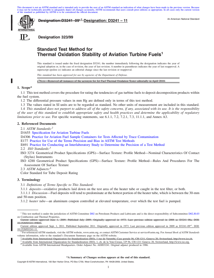 REDLINE ASTM D3241-11 - Standard Test Method for Thermal Oxidation Stability of Aviation Turbine Fuels