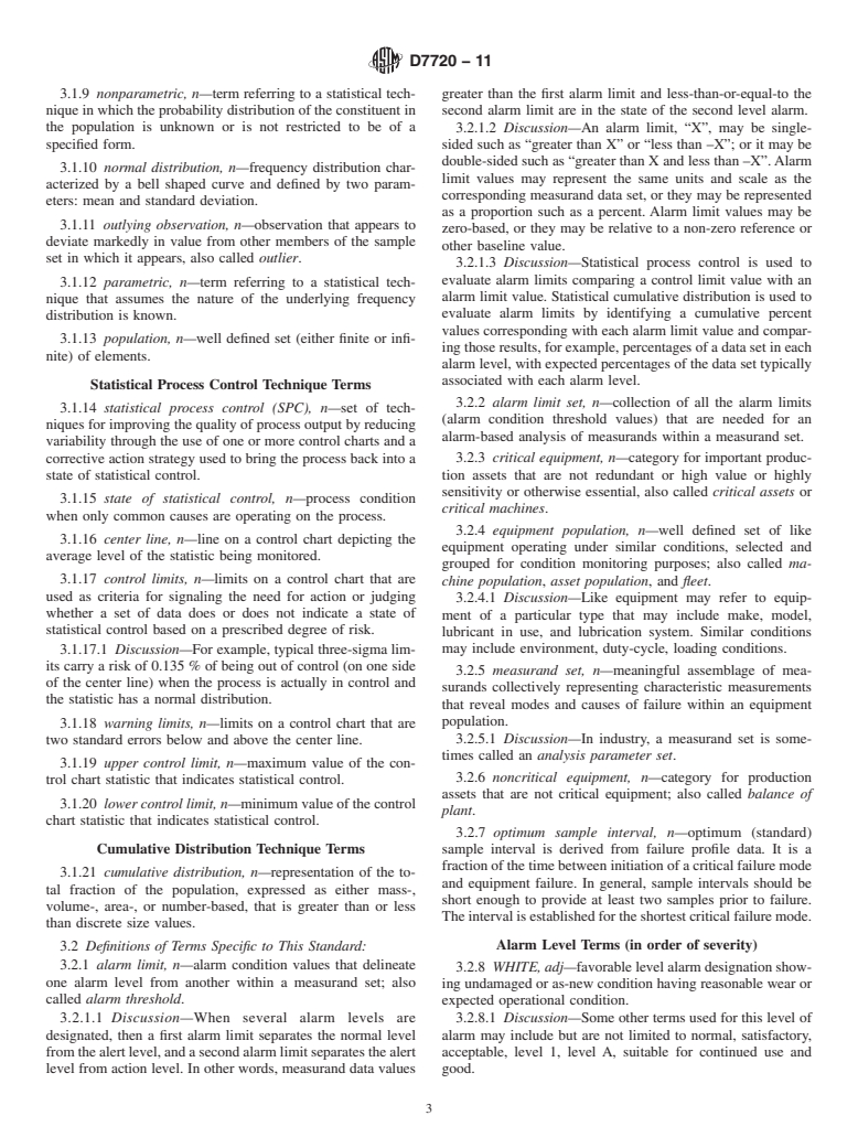 ASTM D7720-11 - Standard Guide for Statistically Evaluating Measurand Alarm Limits when Using Oil Analysis to Monitor Equipment and Oil for Fitness and Contamination