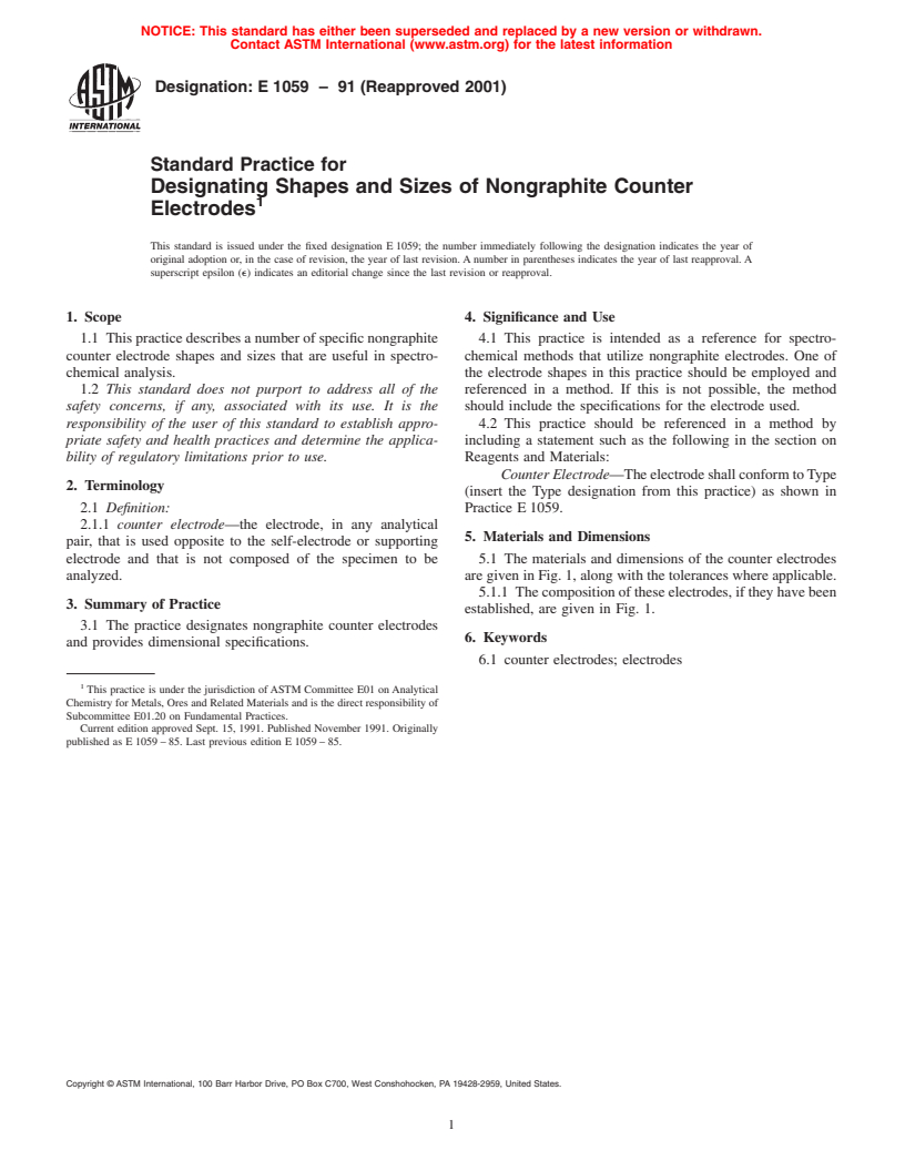 ASTM E1059-91(2001) - Standard Practice for Designating Shapes and Sizes of Nongraphite Counter Electrodes