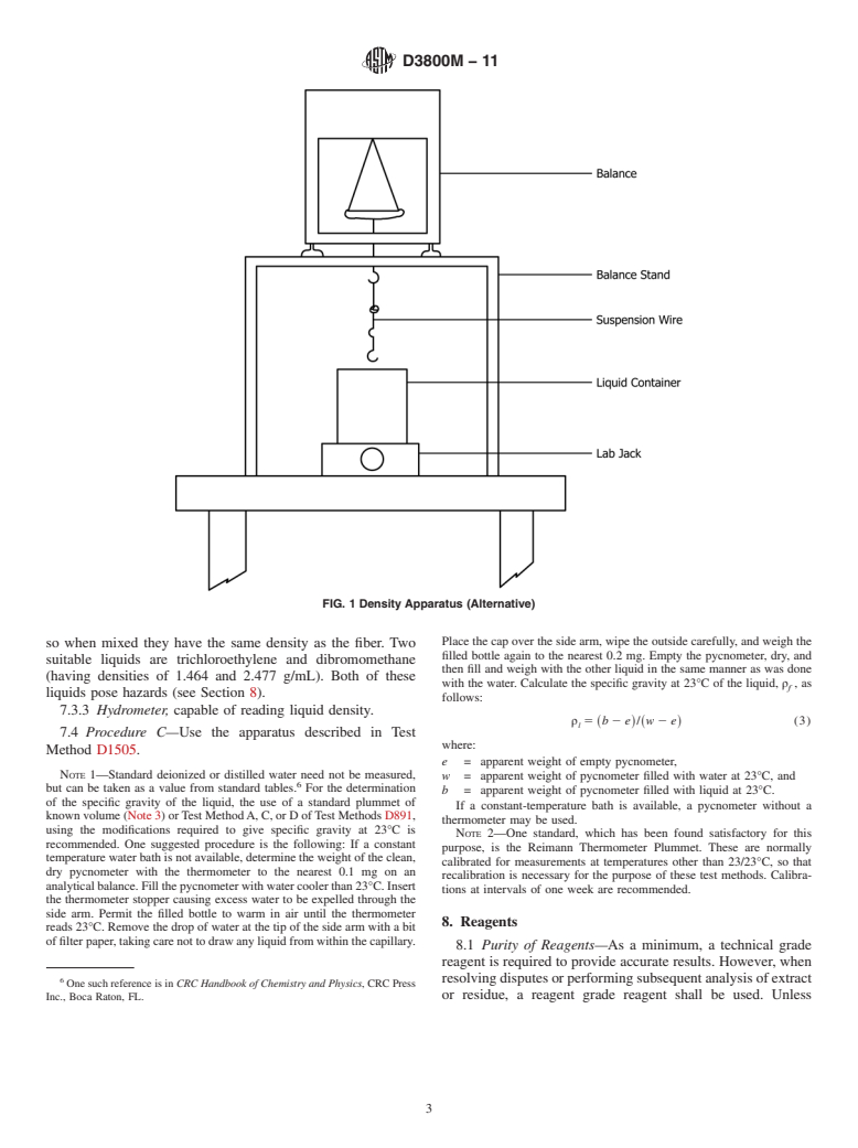 ASTM D3800M-11 - Standard Test Method for Density of High-Modulus Fibers