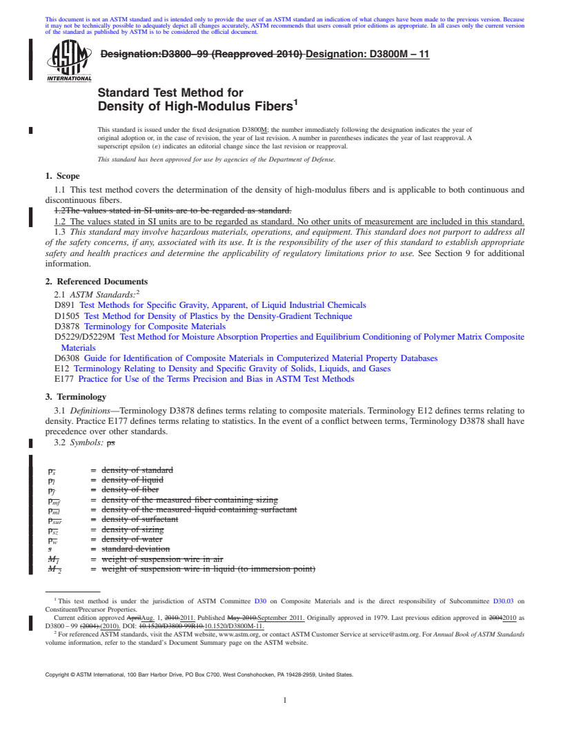 REDLINE ASTM D3800M-11 - Standard Test Method for Density of High-Modulus Fibers