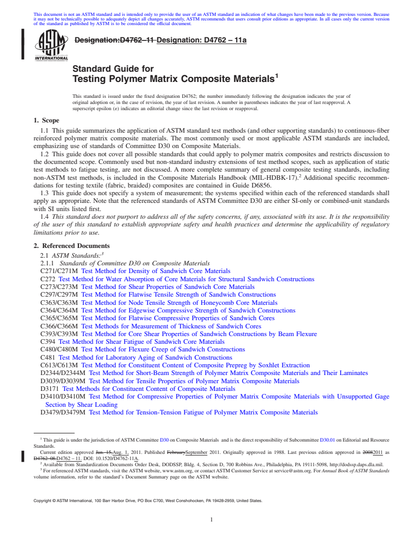 REDLINE ASTM D4762-11a - Standard Guide for Testing Polymer Matrix Composite Materials