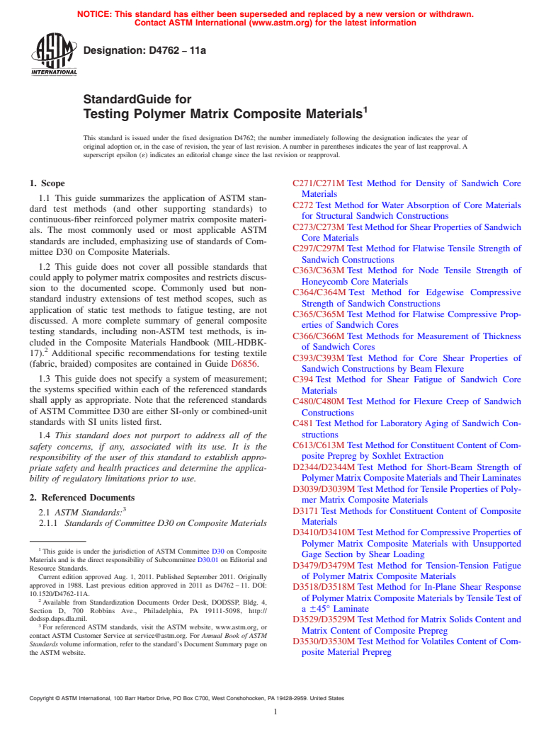 ASTM D4762-11a - Standard Guide for Testing Polymer Matrix Composite Materials