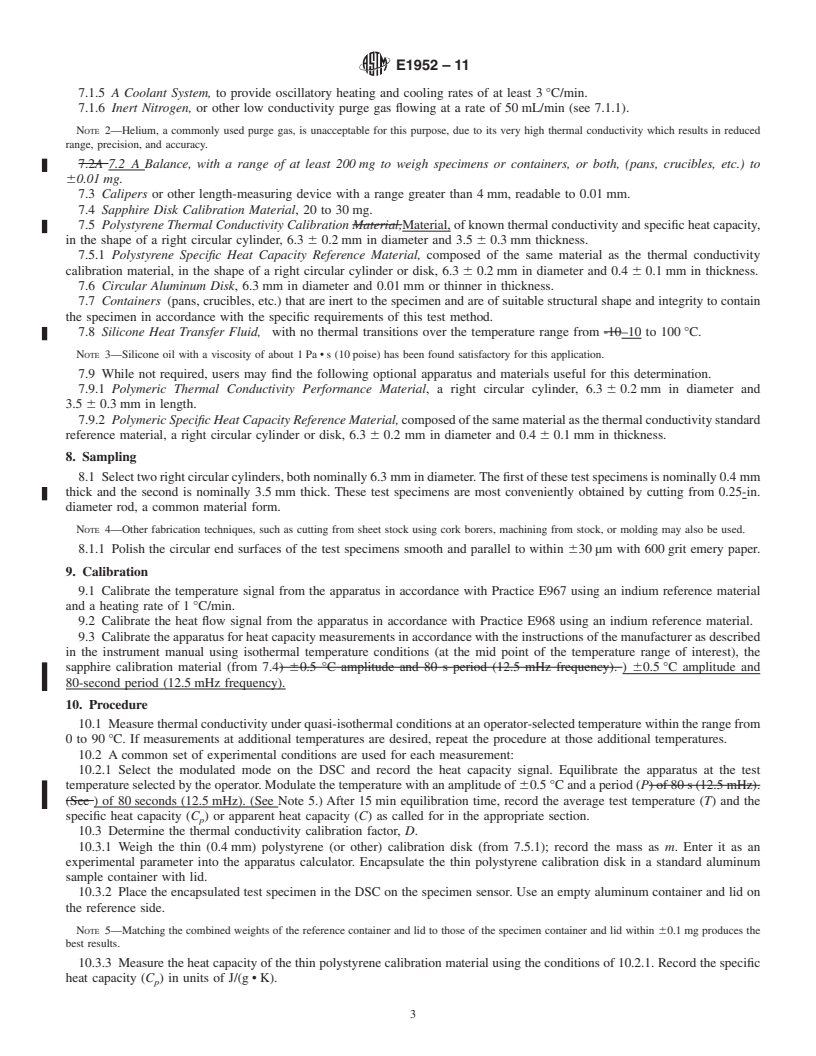 REDLINE ASTM E1952-11 - Standard Test Method for Thermal Conductivity and Thermal Diffusivity by Modulated Temperature Differential Scanning Calorimetry