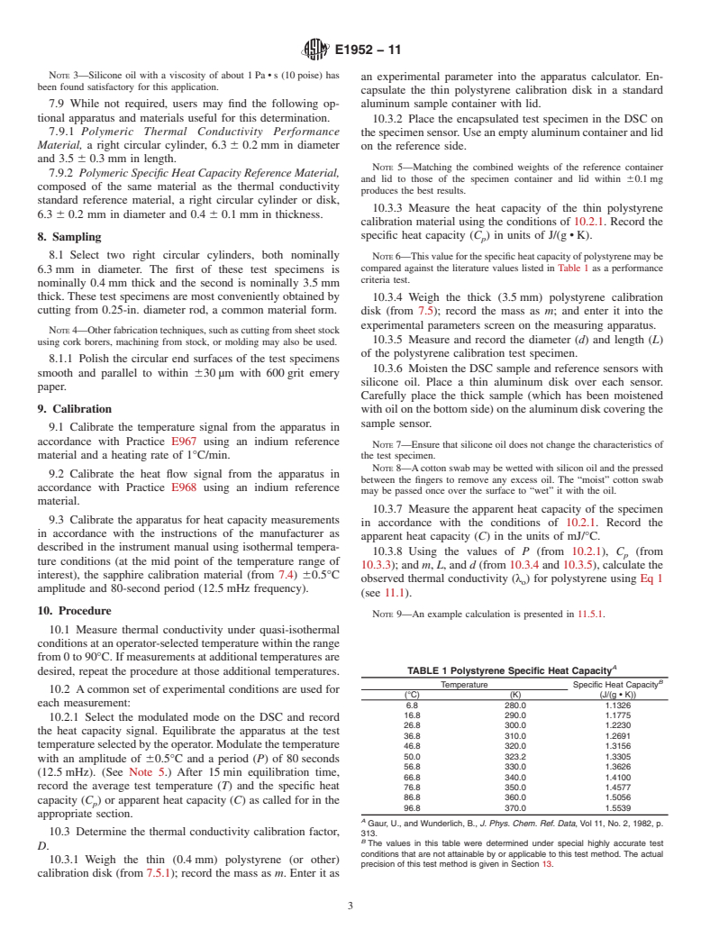 ASTM E1952-11 - Standard Test Method for Thermal Conductivity and Thermal Diffusivity by Modulated Temperature Differential Scanning Calorimetry