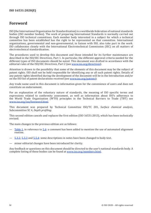 ISO 16531:2020 ISO 16531:2020 - Surface chemical analysis -- Depth profiling -- Methods for ion beam alignment and the associated measurement of current or current density for depth profiling in AES and XPS - Page 4 preview