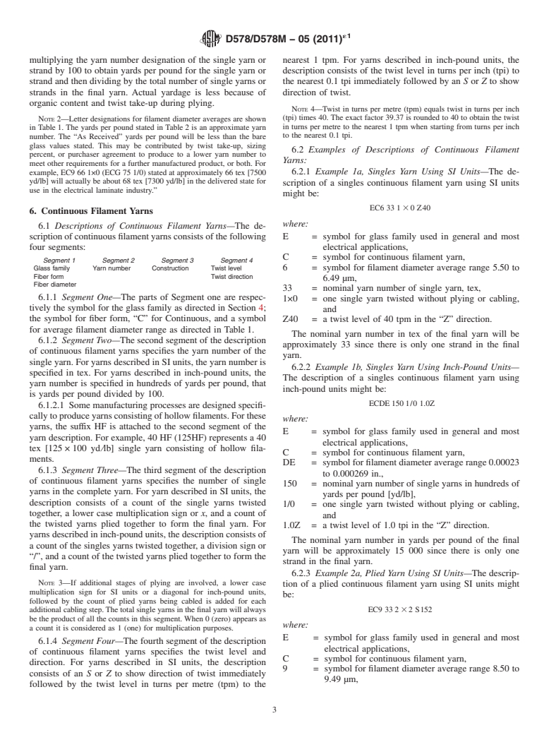 ASTM D578/D578M-05(2011)e1 - Standard Specification for Glass Fiber Strands