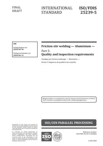 ISO/FDIS 25239-5 - Friction stir welding -- Aluminium