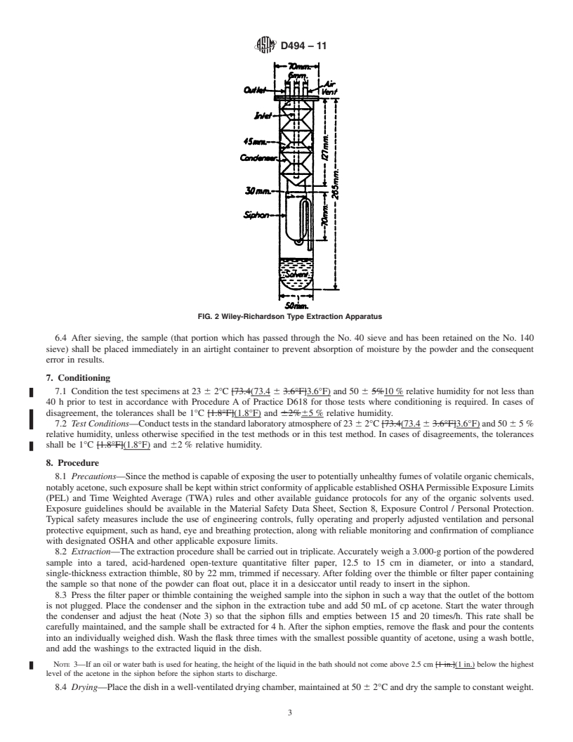 REDLINE ASTM D494-11 - Standard Test Method for Acetone Extraction of Phenolic Molded or Laminated Products