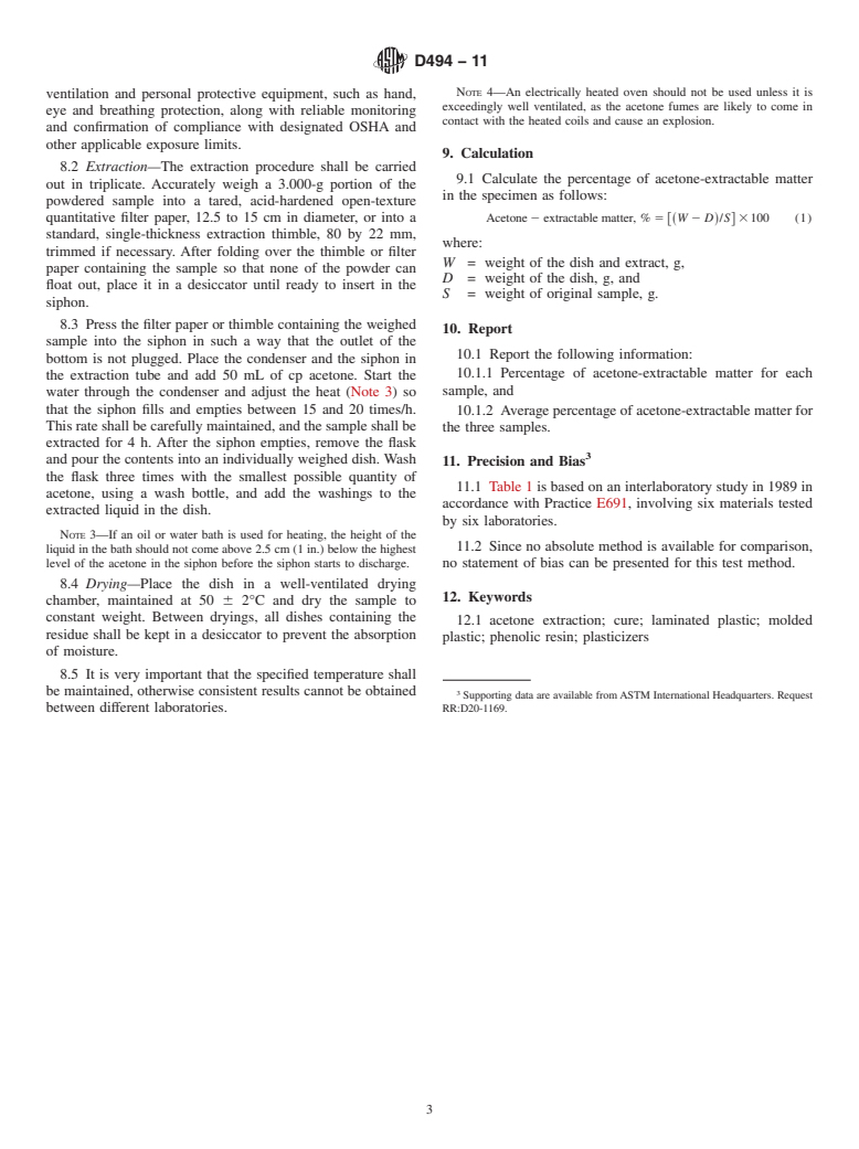 ASTM D494-11 - Standard Test Method for Acetone Extraction of Phenolic Molded or Laminated Products