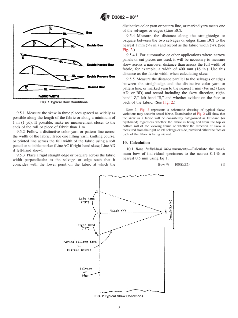 ASTM D3882-08e1 - Standard Test Method for  Bow and Skew in Woven and Knitted Fabrics