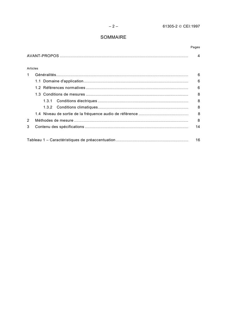 IEC 61305-2:1997 IEC 61305-2:1997 - Household high-fidelity audio equipment and systems - Methods of measuring and specifying the performance - Part 2: FM radio tuners - Page 4 preview