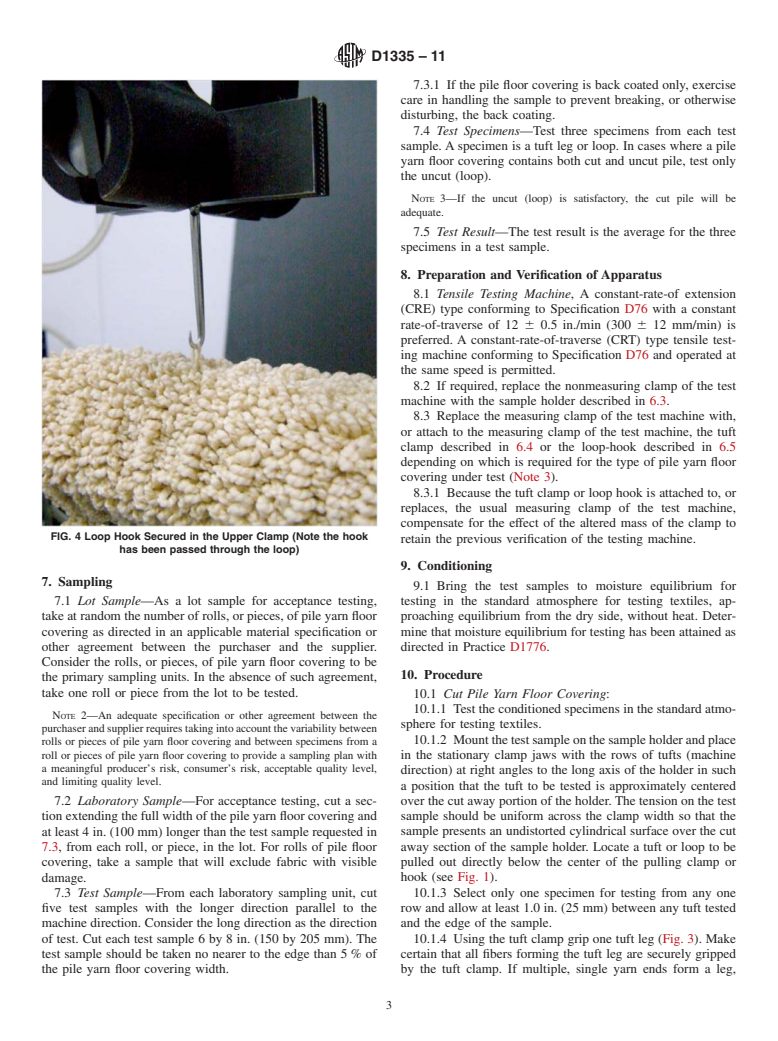 ASTM D1335-11 - Standard Test Method for  Tuft Bind of Pile Yarn Floor Coverings