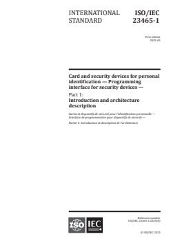 ISO/IEC 23465-1:2023 ISO/IEC 23465-1:2023 - Card and security devices for personal identification — Programming interface for security devices — Part 1: Introduction and architecture description
Released:2/15/2023 - Page 1 preview