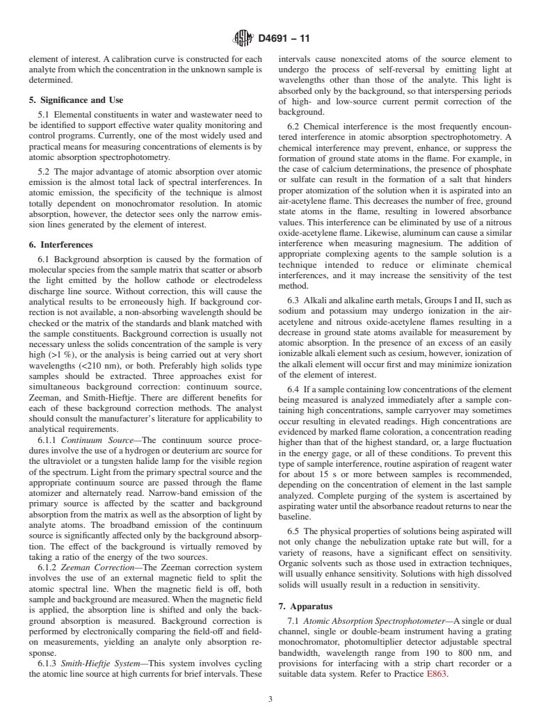 ASTM D4691-11 - Standard Practice for  Measuring Elements in Water by Flame Atomic Absorption Spectrophotometry