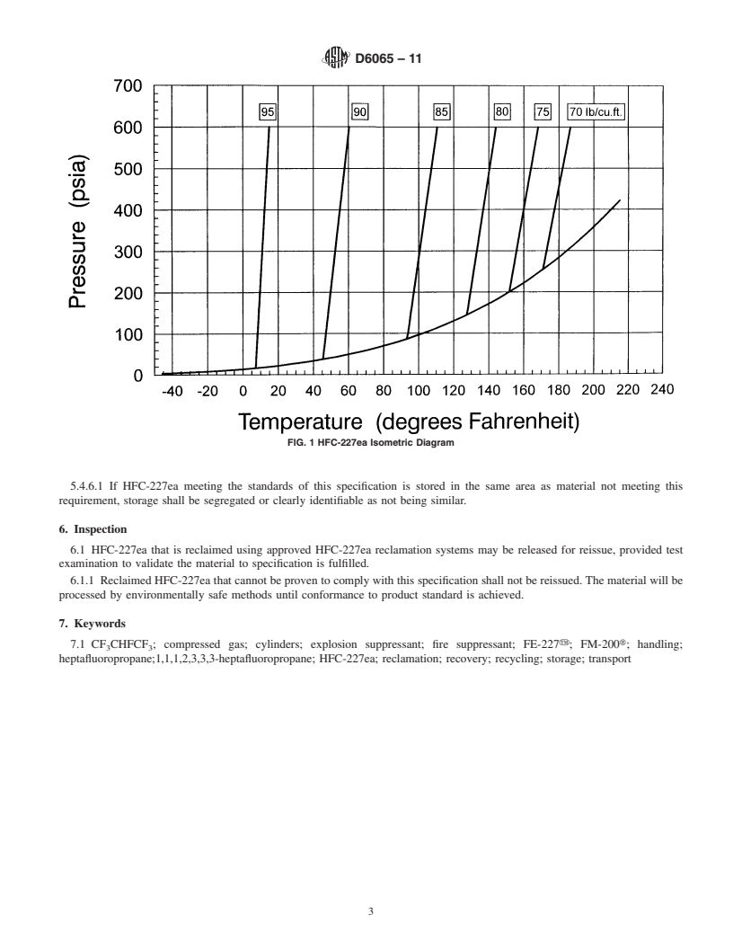 REDLINE ASTM D6065-11 - Standard Practice for  Handling, Transportation, and Storage of HFC-227ea 1,1,1,2,3,3,3-Heptafluoropropane (CF<sub>3</sub>CHFCF<sub>3</sub>)