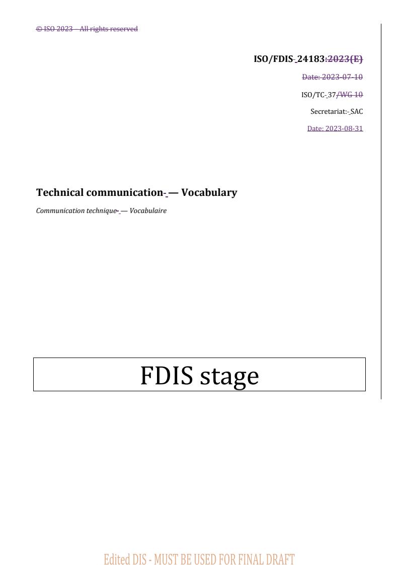 REDLINE ISO/FDIS 24183 - Technical communication — Vocabulary
Released:31. 08. 2023