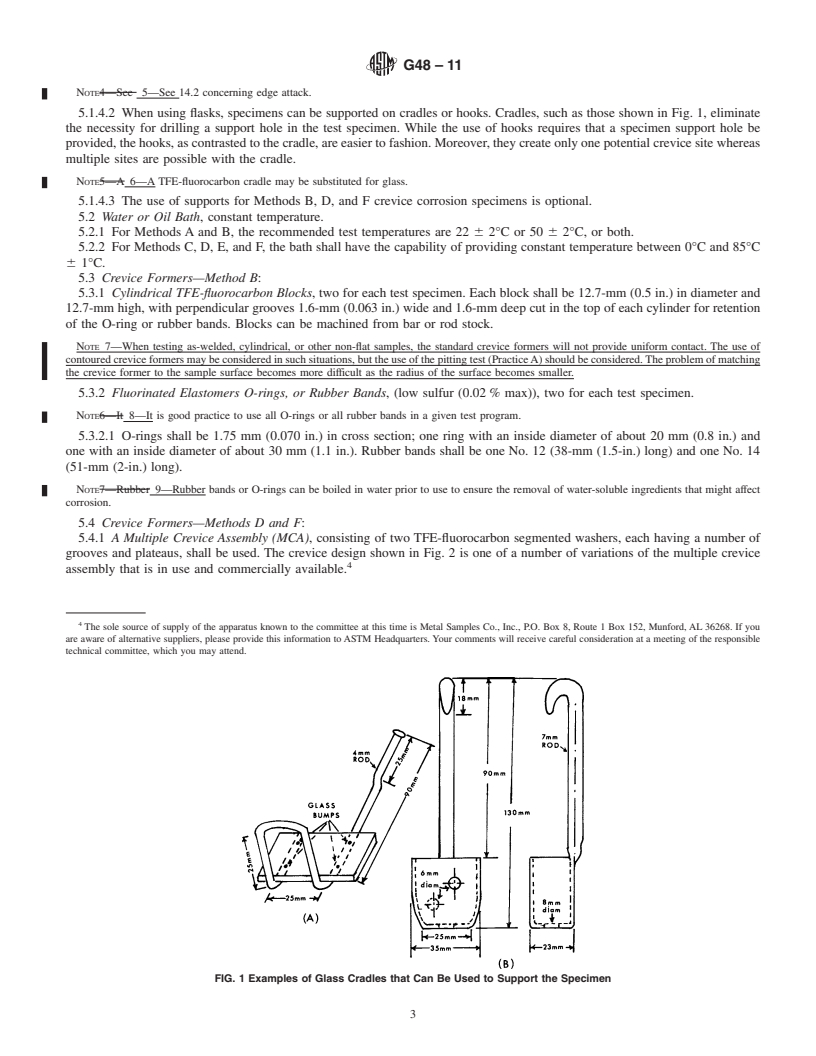 REDLINE ASTM G48-11 - :  Standard Test Methods for Pitting and Crevice Corrosion Resistance of Stainless Steels and Related Alloys by Use of Ferric Chloride Solution