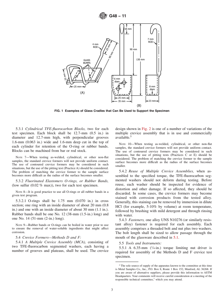 ASTM G48-11 - :  Standard Test Methods for Pitting and Crevice Corrosion Resistance of Stainless Steels and Related Alloys by Use of Ferric Chloride Solution