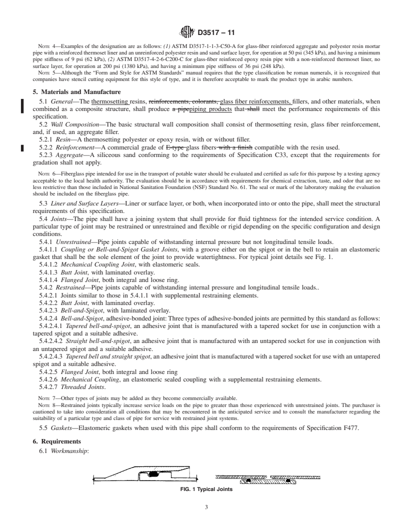 REDLINE ASTM D3517-11 - Standard Specification for "Fiberglass" (Glass-Fiber-Reinforced Thermosetting-Resin) Pressure Pipe