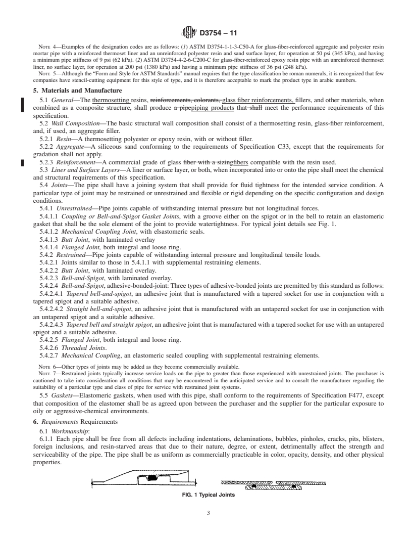 REDLINE ASTM D3754-11 - Standard Specification for  <span class='unicode'>&#x201C;</span>Fiberglass<span class='unicode'>&#x201D;</span> (Glass-Fiber-Reinforced Thermosetting-Resin) Sewer and Industrial Pressure Pipe