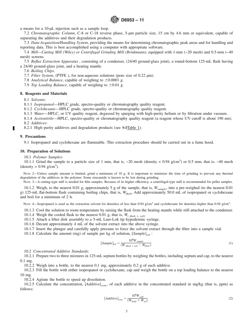 REDLINE ASTM D6953-11 - Standard Test Method for Determination of Antioxidants and Erucamide Slip Additives in Polyethylene Using Liquid Chromatography (LC)